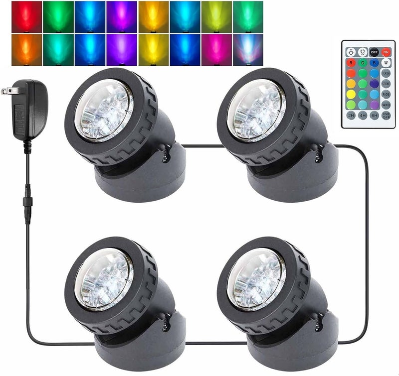 yoosuml RGB Pond Lights, Submersible LED Fountain Light with Timer, Colored Yard Spot Lights Waterproof Outdoor Spotlights for Yard Landscape Water Pond Fountain Waterfall, 4 in Set - Image 1